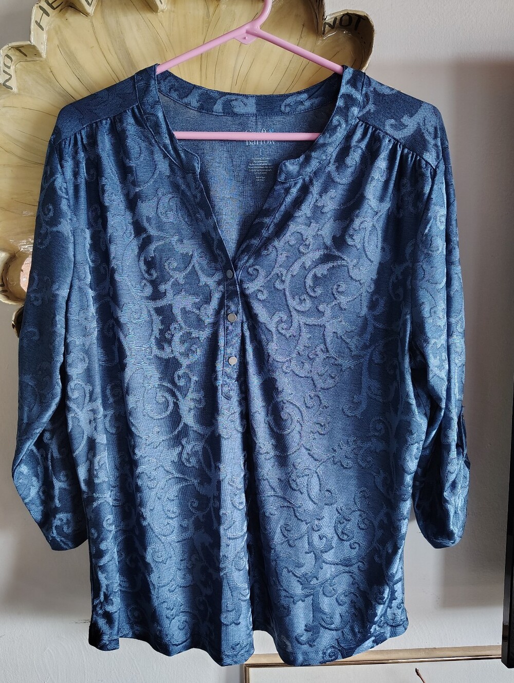 Croft & Barrow Sheet Patterned Blue Blouse Women's Sz L